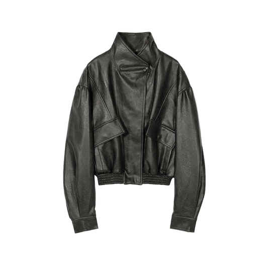 Low Classic Women's Leather Short Jacket Charcoal