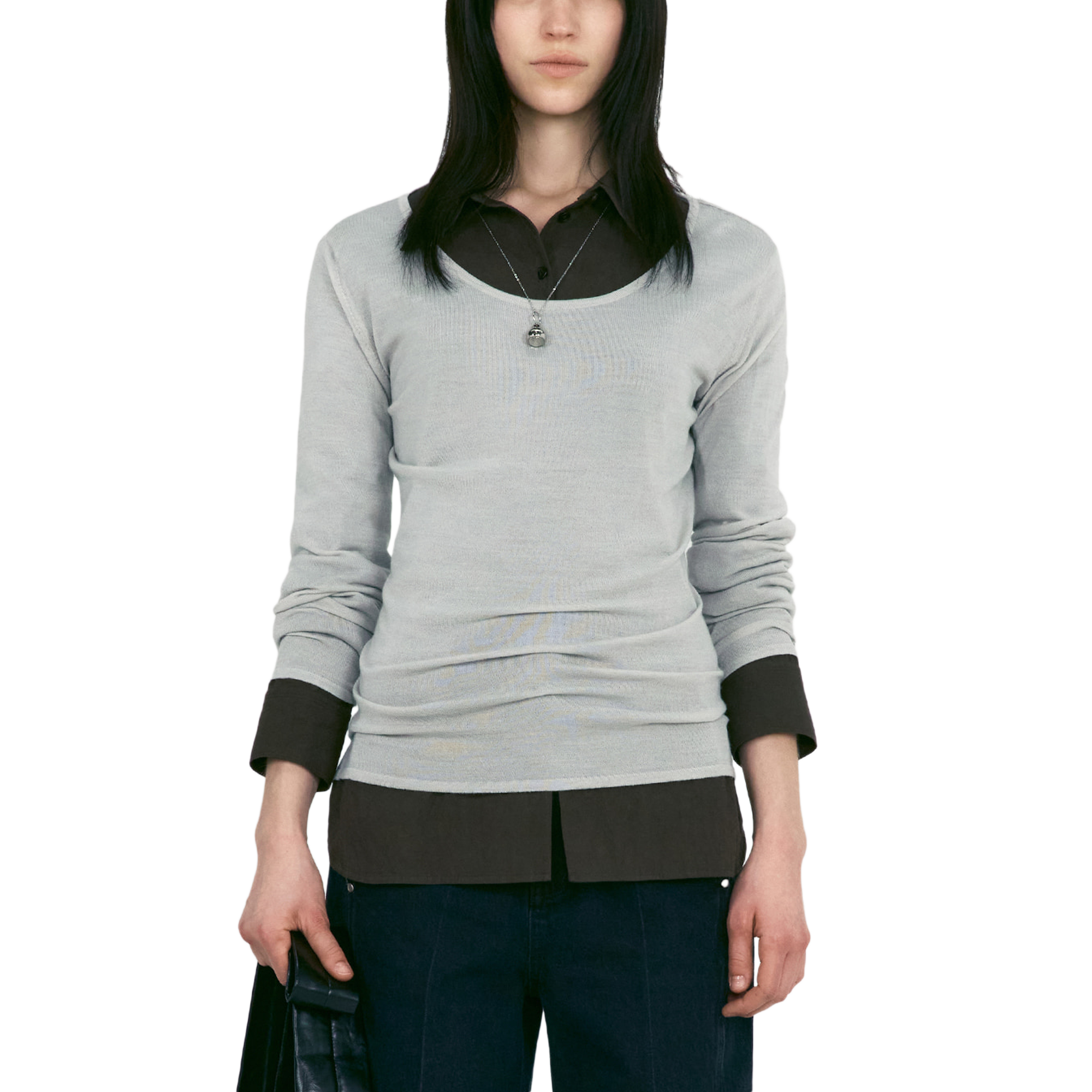 Low Classic Women's U Neck Knitted Top Light Grey