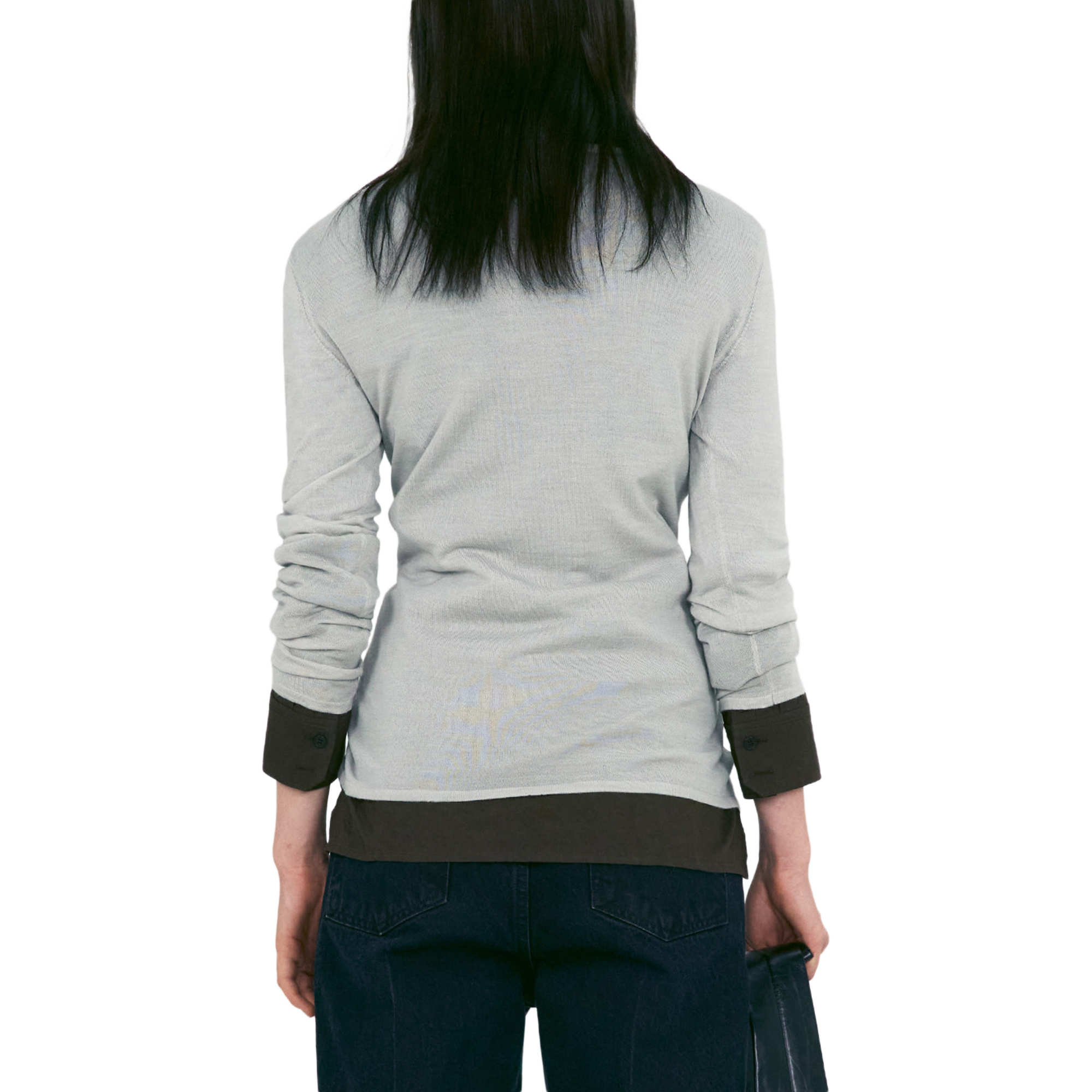 Low Classic Women's U Neck Knitted Top Light Grey