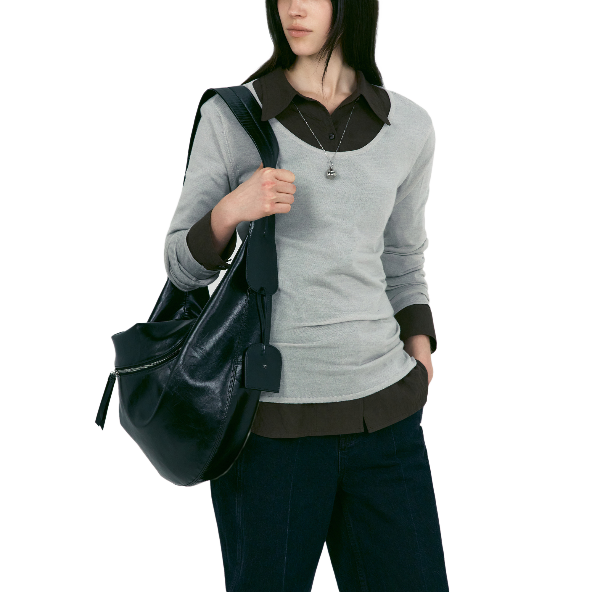 Low Classic Women's U Neck Knitted Top Light Grey