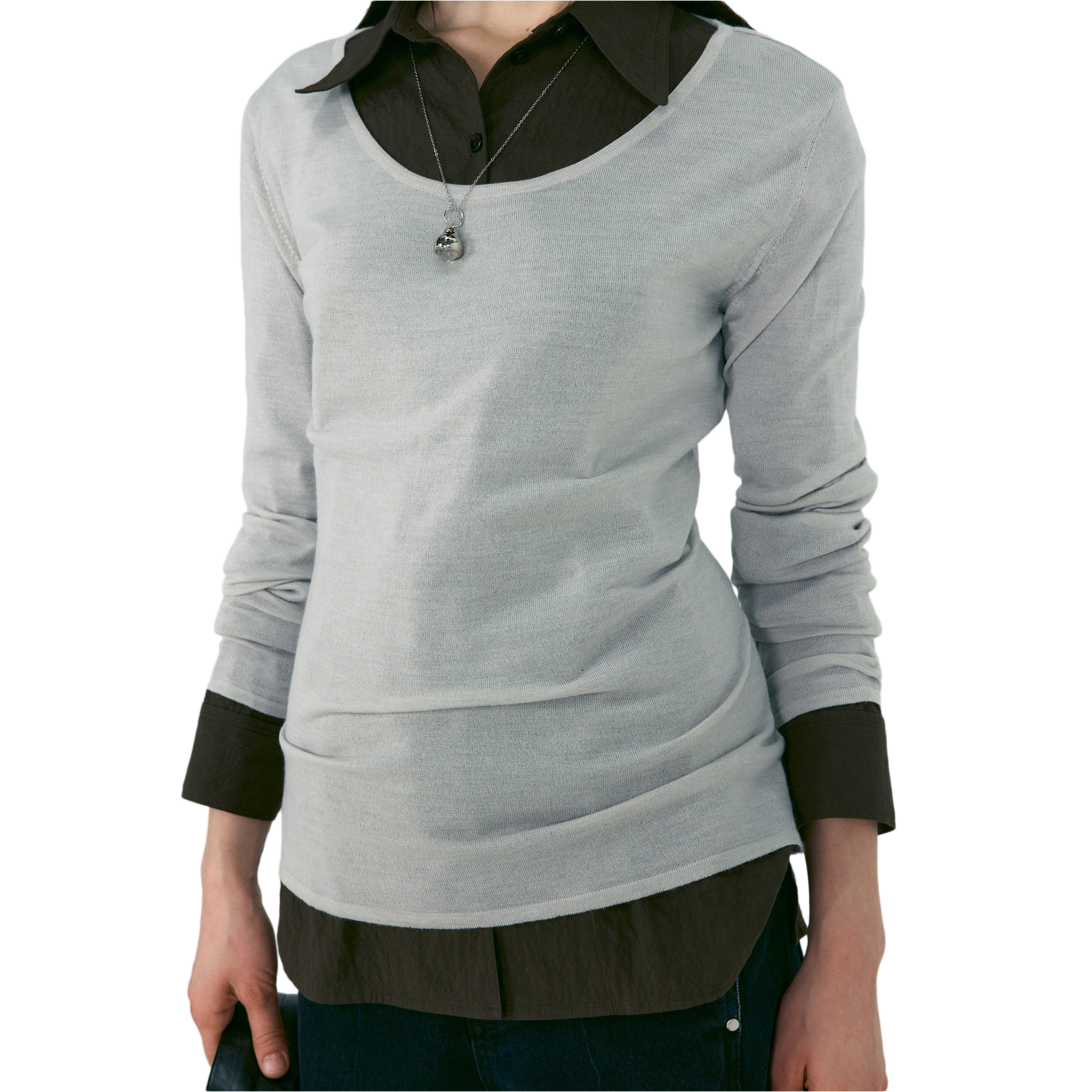 Low Classic Women's U Neck Knitted Top Light Grey