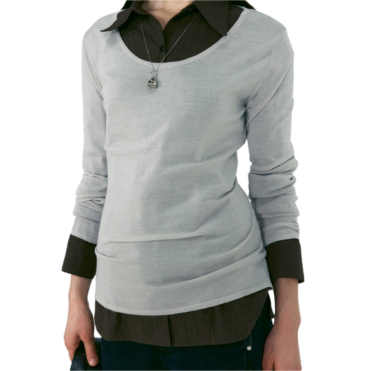 Low Classic Women's U Neck Knitted Top Light Grey