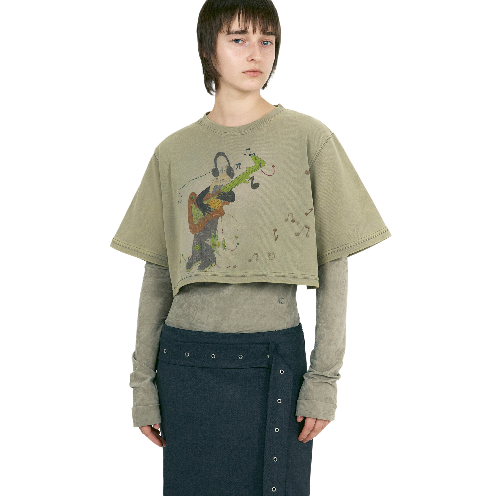 Low Classic Women's Velvet Corset Point Sleeve Top Khaki