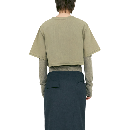 Low Classic Women's Velvet Corset Point Sleeve Top Khaki