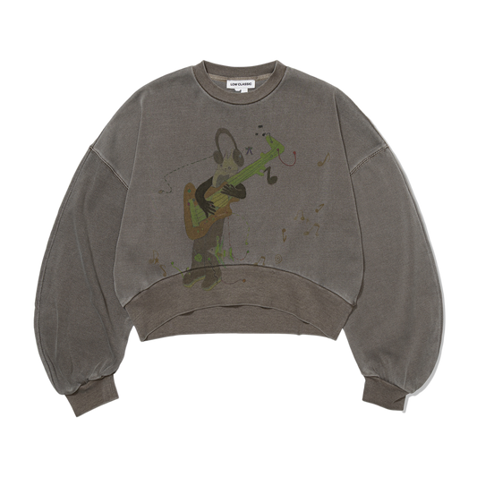 Low Classic x Uou Cute Washed Rockstar Cat Sweatshirt Charcoal Brown