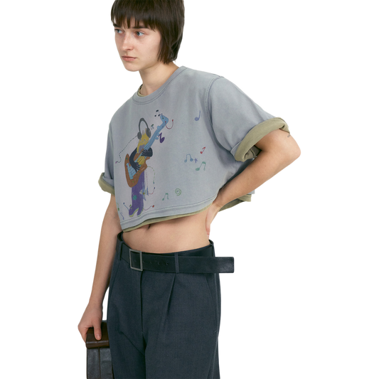 Low Classic x Uou Cute Washed Rockstar Cat T-Shirt Greyish Purple