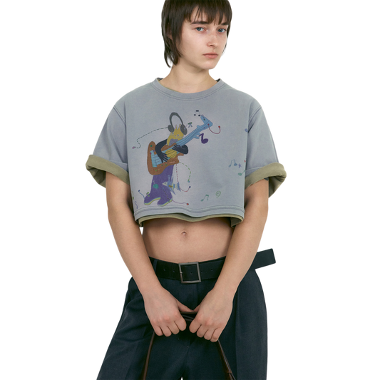 Low Classic x Uou Cute Washed Rockstar Cat T-Shirt Greyish Purple