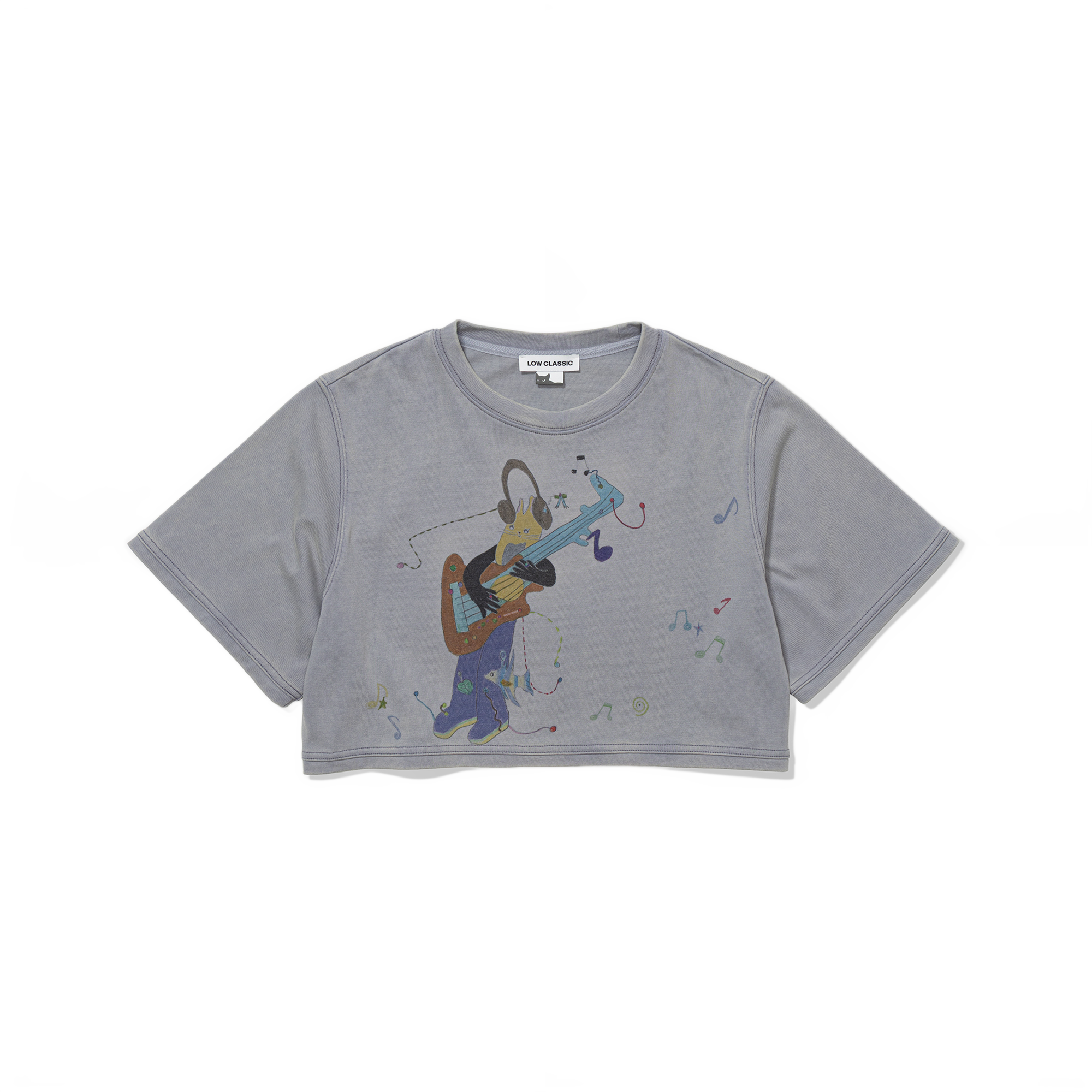 Low Classic x Uou Cute Washed Rockstar Cat T-Shirt Greyish Purple