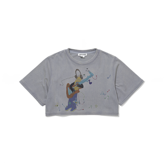 Low Classic x Uou Cute Washed Rockstar Cat T-Shirt Greyish Purple