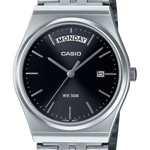 Casio Analogue Day Date Retro Black Face, Stainless MTPB146D-1A