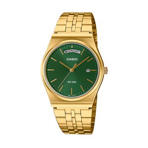 Casio Analogue Day Date Retro Green Face, Gold Tone MTPB146G-3A