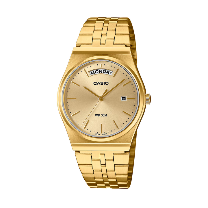 Casio Analogue Day Date Retro Gold Face, Gold Tone MTPB146G-9A