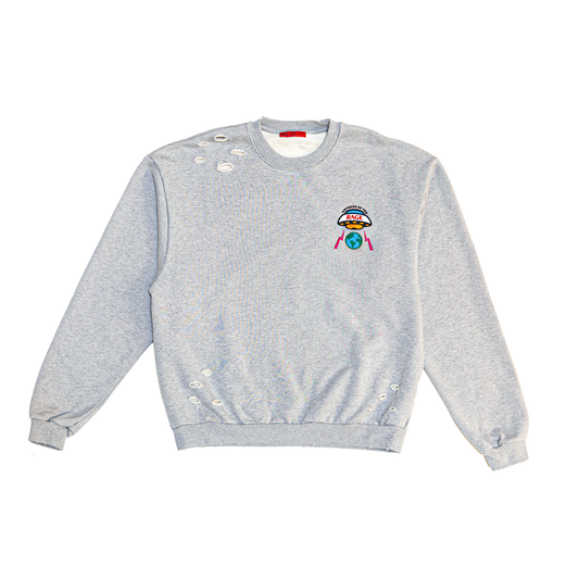 Members Of The Rage Distressed Crewneck Small Logo Heather Grey