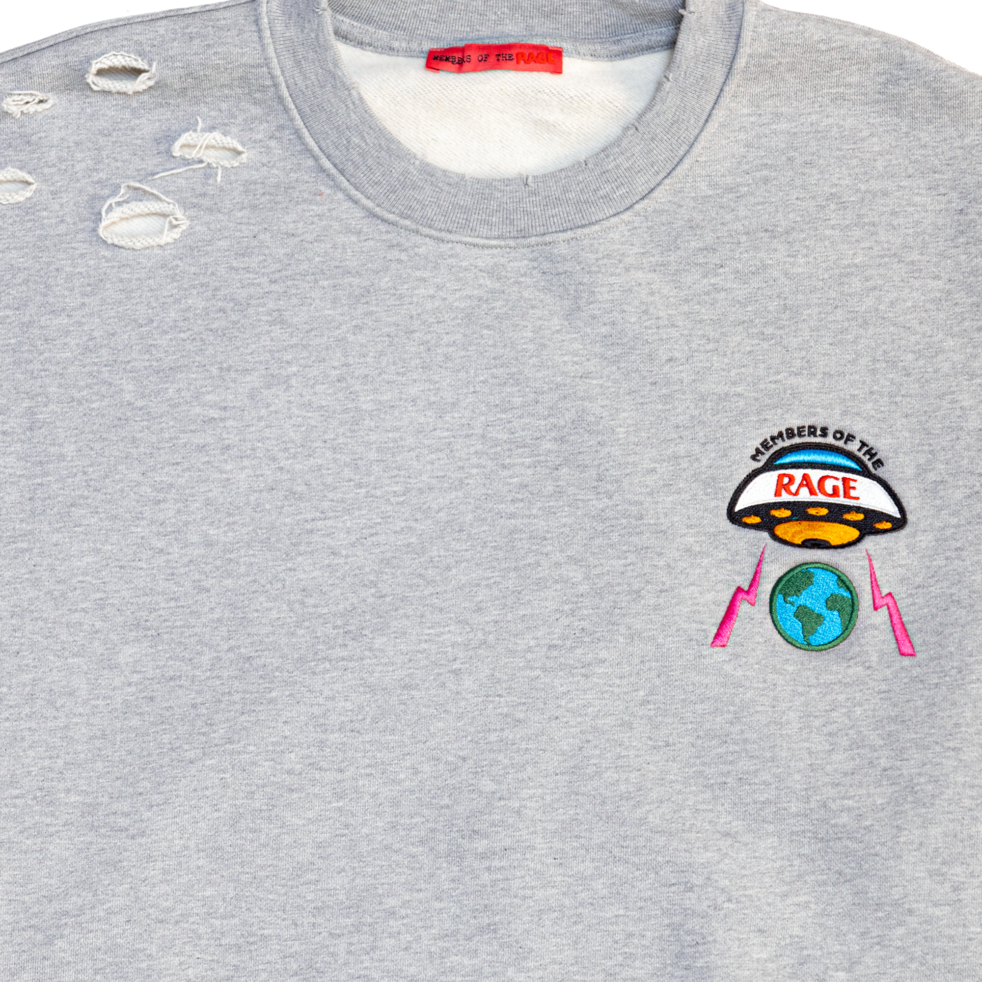 Members Of The Rage Distressed Crewneck Small Logo Heather Grey