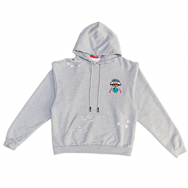 Members Of The Rage Distressed Hoodie Small Logo Heather Grey
