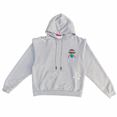 Members Of The Rage Distressed Hoodie Small Logo Heather Grey