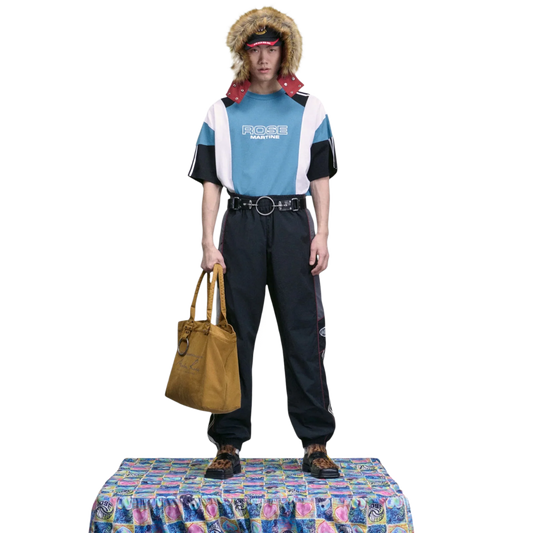 Martine Rose Oversized Panelled T-Shirt Blue Agean Rose Outline