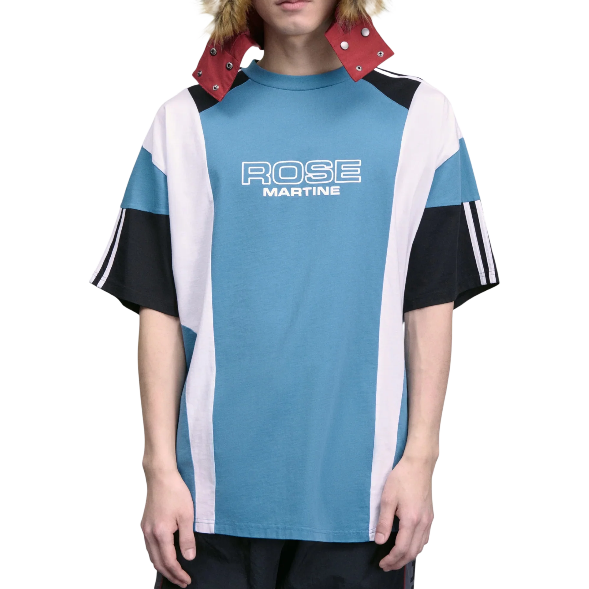 Martine Rose Oversized Panelled T-Shirt Blue Agean Rose Outline