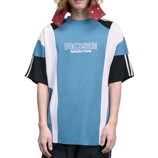 Martine Rose Oversized Panelled T-Shirt Blue Agean Rose Outline