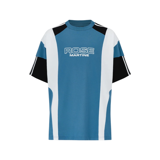 Martine Rose Oversized Panelled T-Shirt Blue Agean Rose Outline