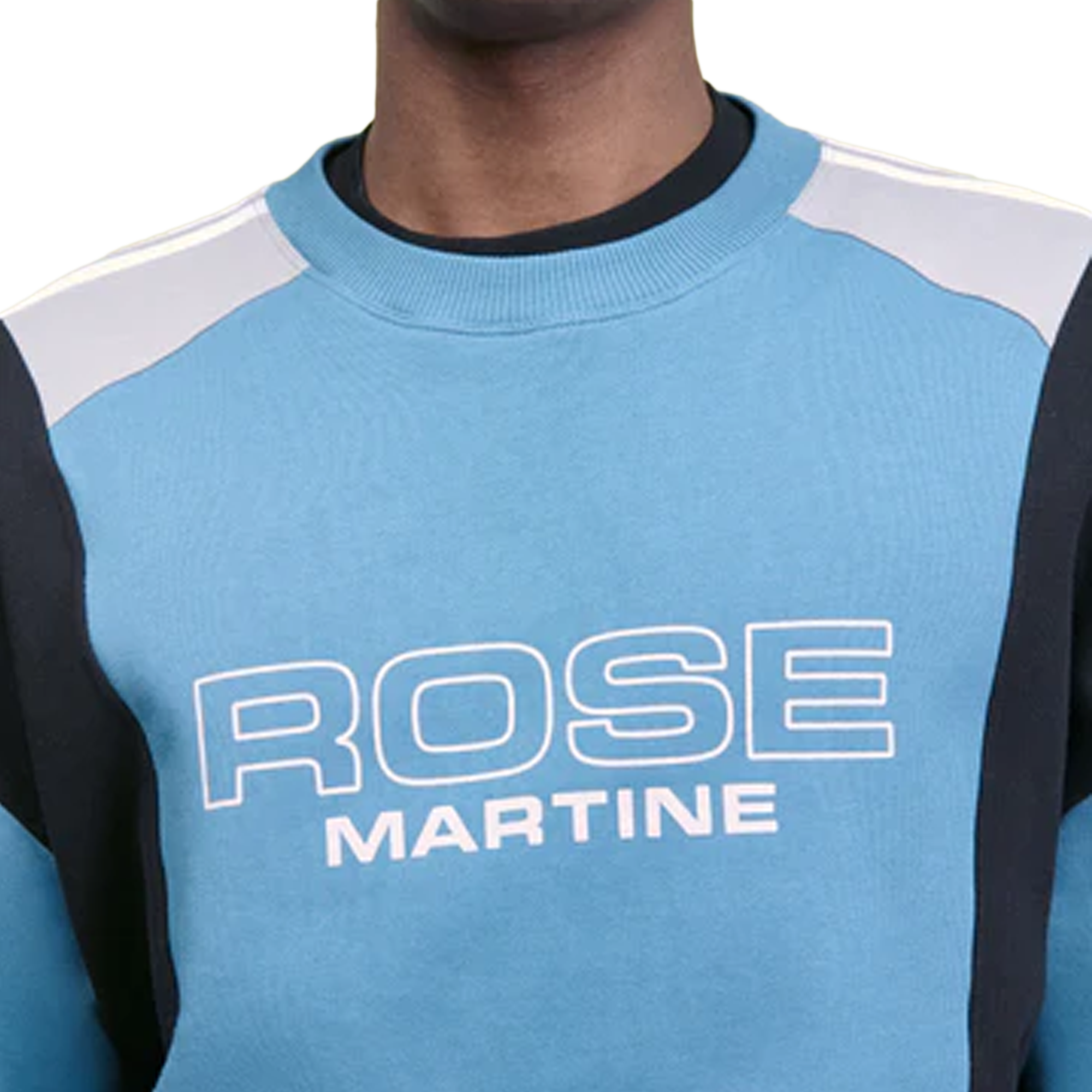 Martine Rose Panelled Sweatshirt Blue Agean Rose Outline