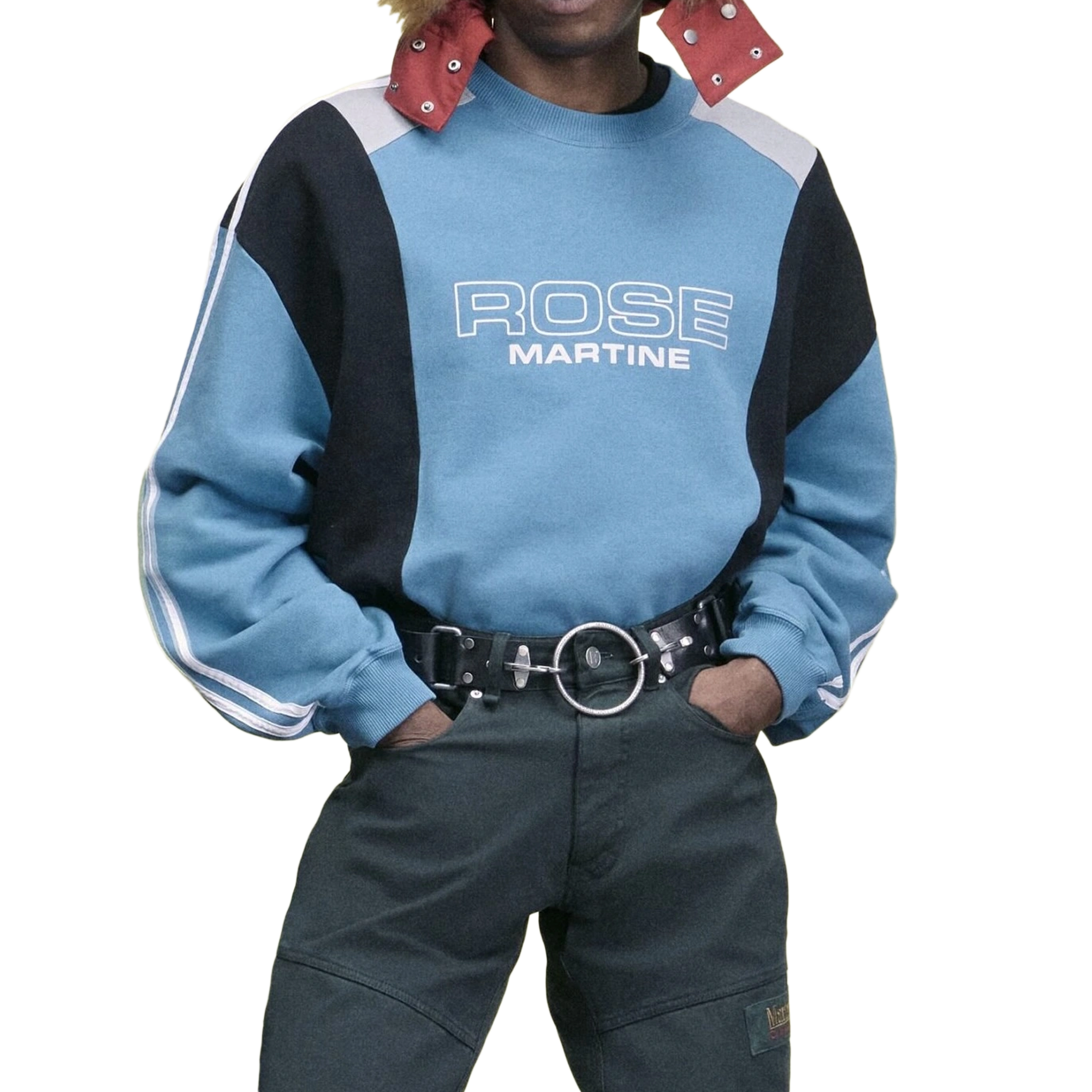 Martine Rose Panelled Sweatshirt Blue Agean Rose Outline