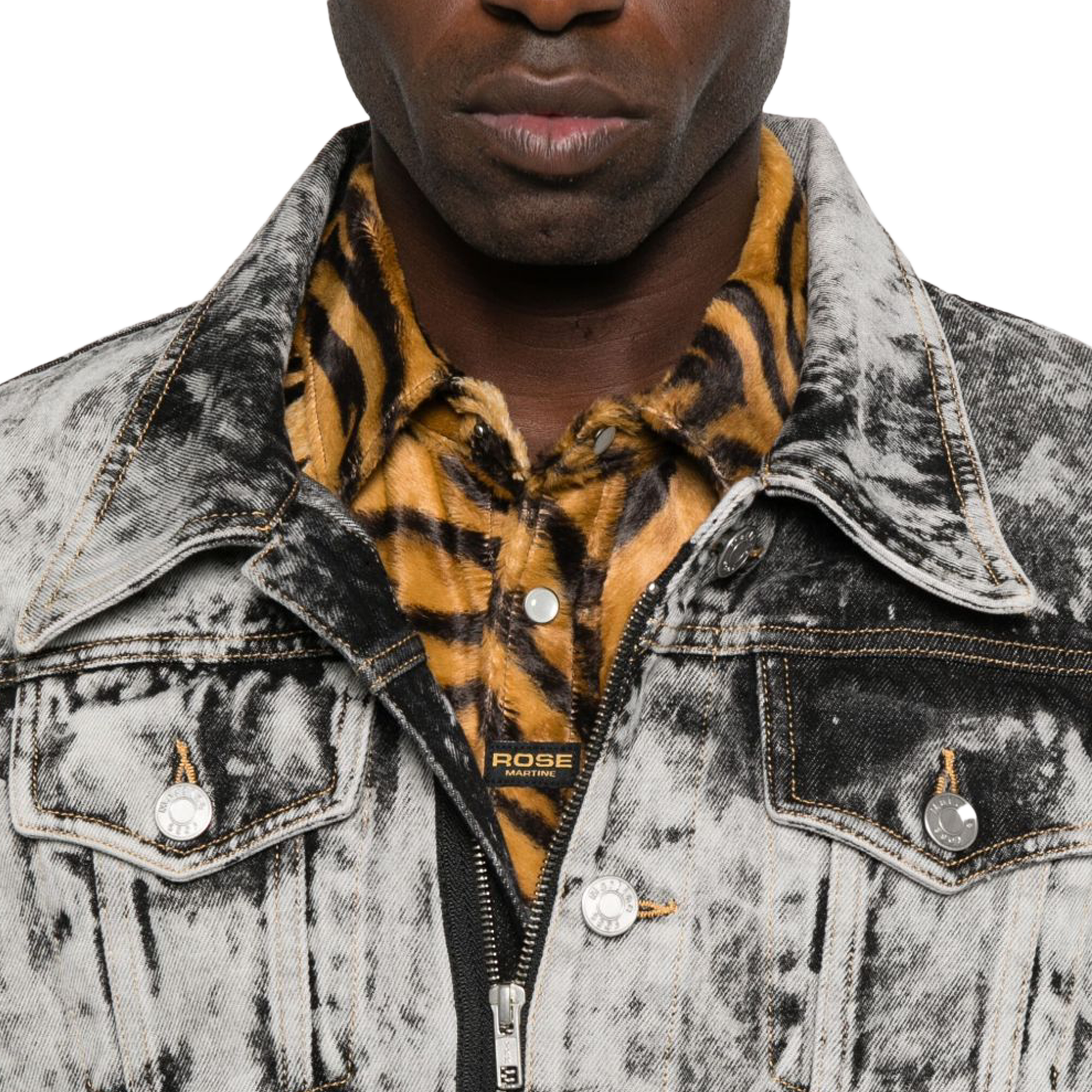 Martine Rose Zip Front Denim Jacket Grey Acid Wash