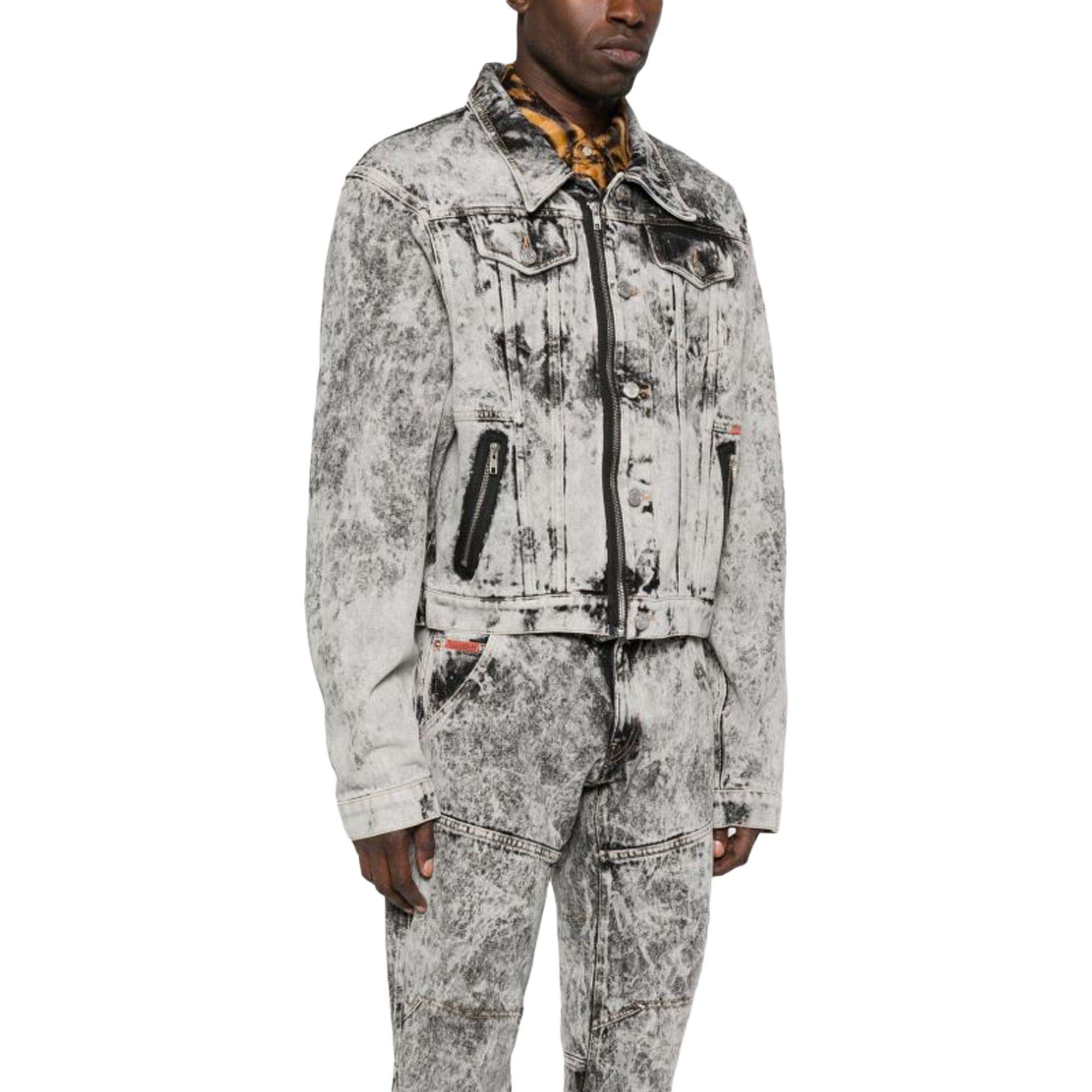 Martine Rose Zip Front Denim Jacket Grey Acid Wash