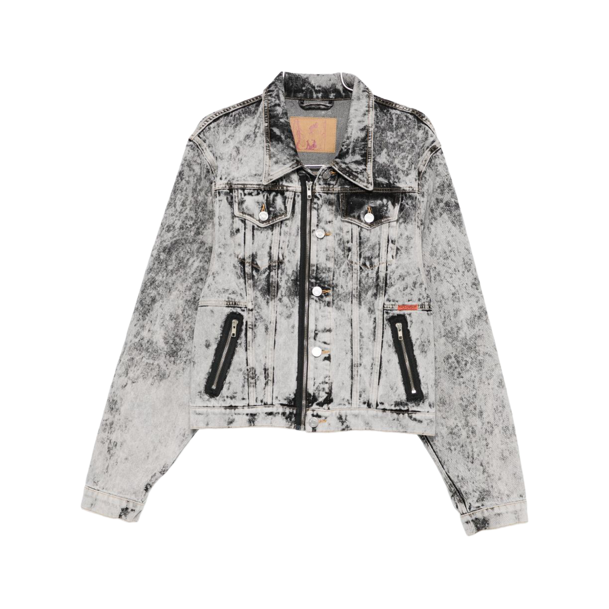 Martine Rose Zip Front Denim Jacket Grey Acid Wash