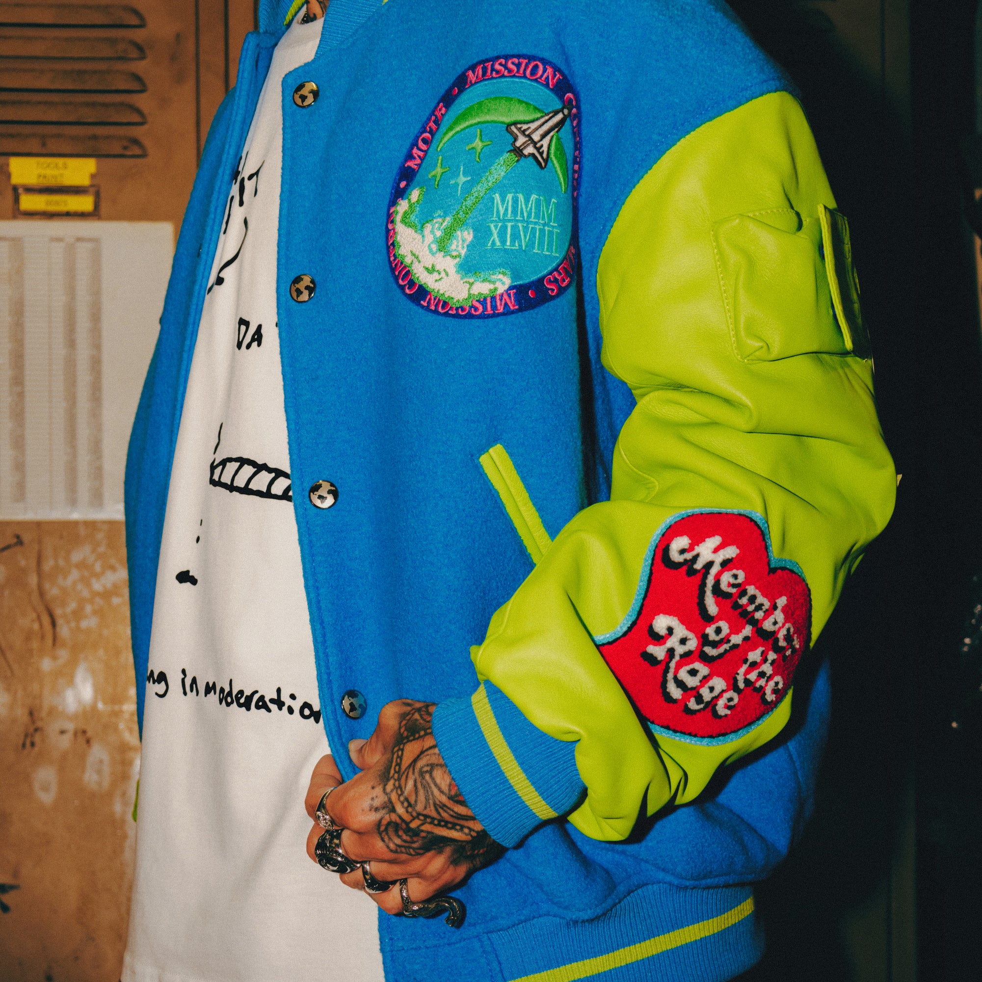 Members Of The Rage Oversized Varsity 1 Turquoise/Acid Lime
