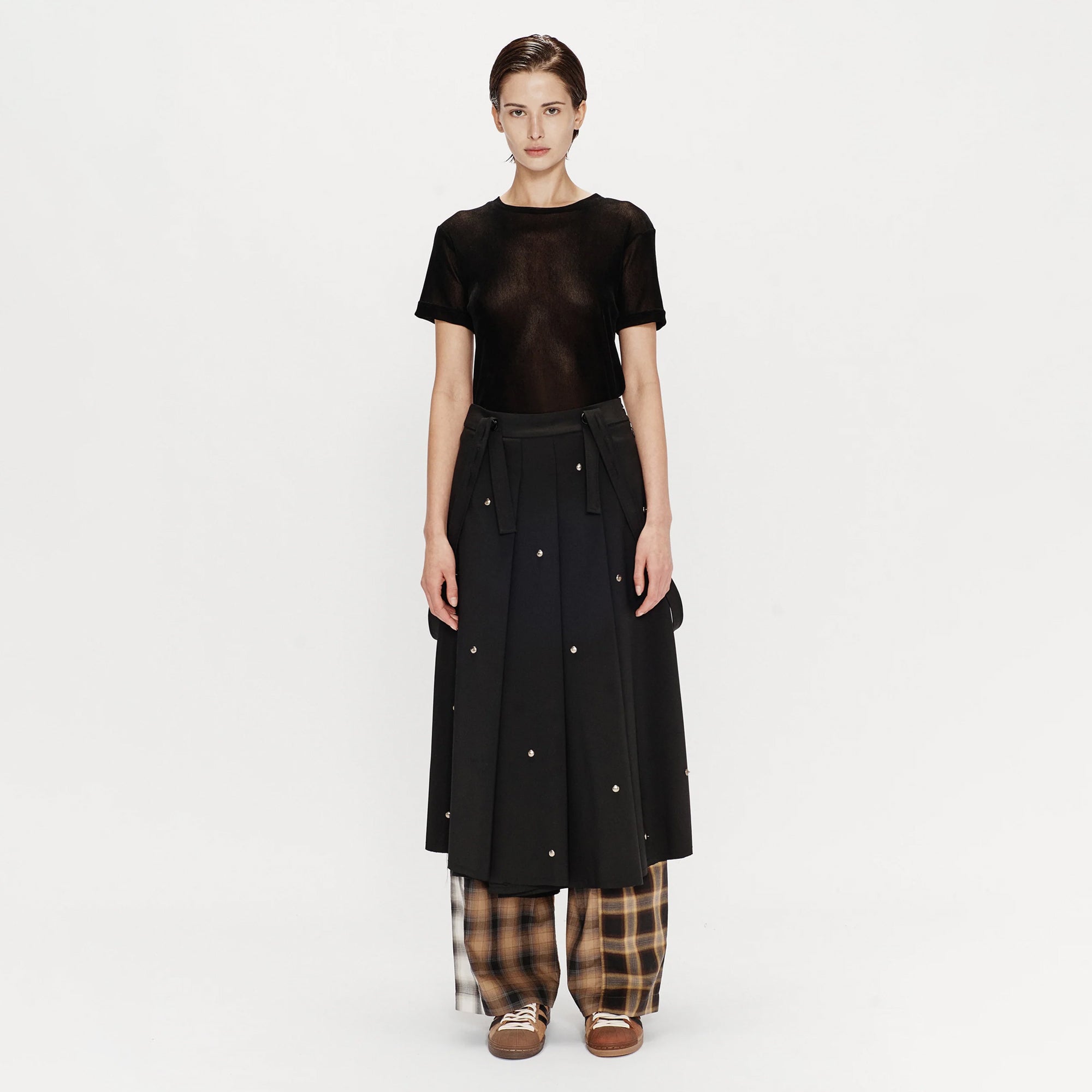 Song For The Mute Women's "Metal Bead" Pleated Skirt Black