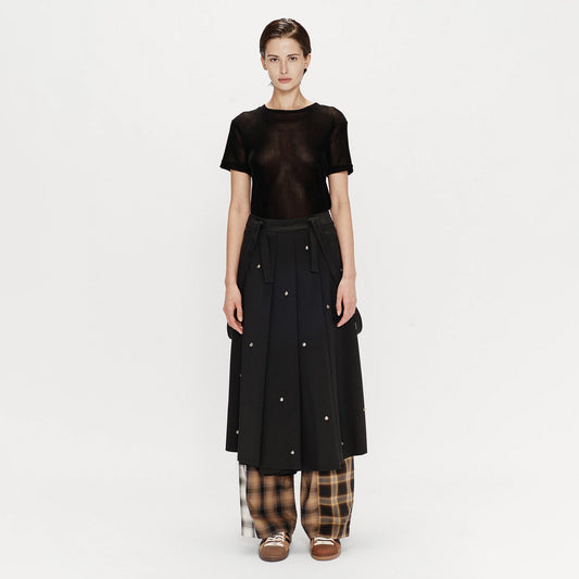 Song For The Mute Women's "Metal Bead" Pleated Skirt Black