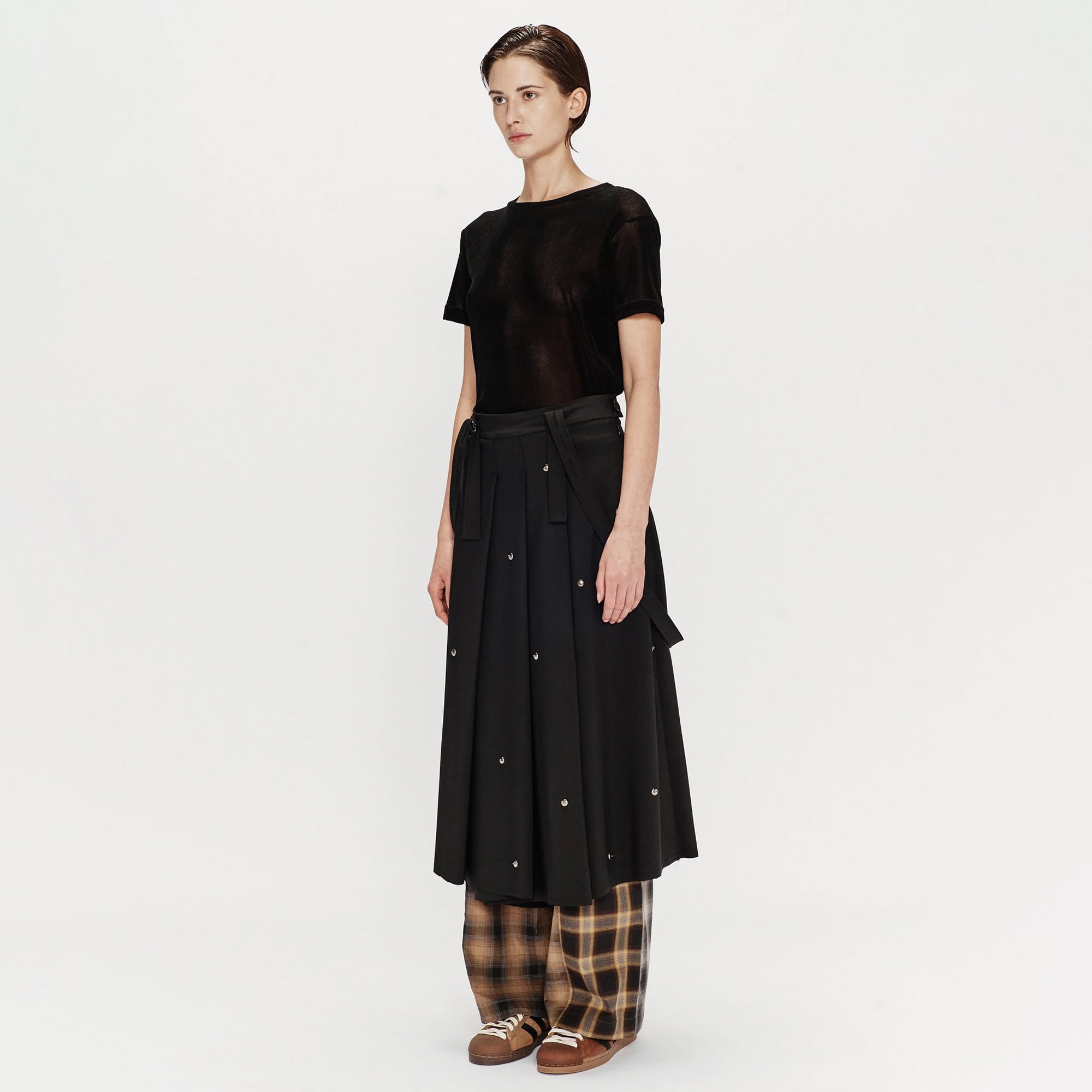 Song For The Mute Women's "Metal Bead" Pleated Skirt Black