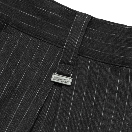 Metalwood Elastic Waist Baggy Pant Grey Pinstripe