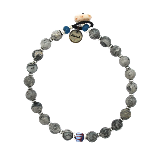 Mikia 6mm Stone Bracelet Grey Jasper