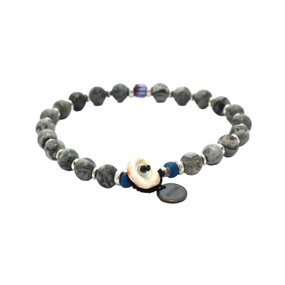 Mikia 6mm Stone Bracelet Grey Jasper