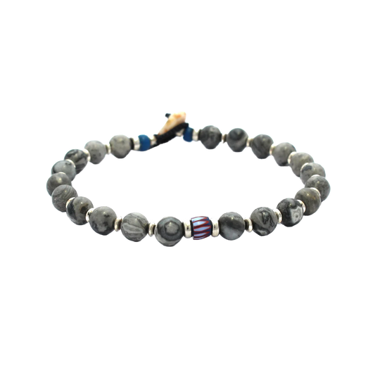 Mikia 6mm Stone Bracelet Grey Jasper