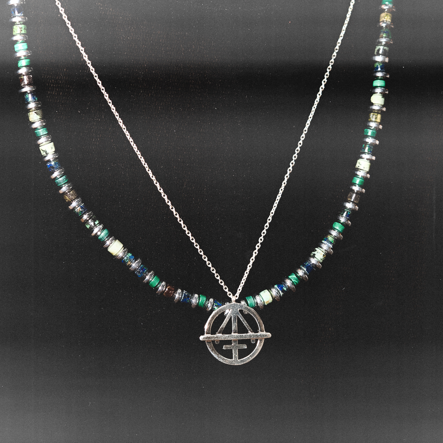 Mikia Hematite Roundel Necklace Malachite Mix