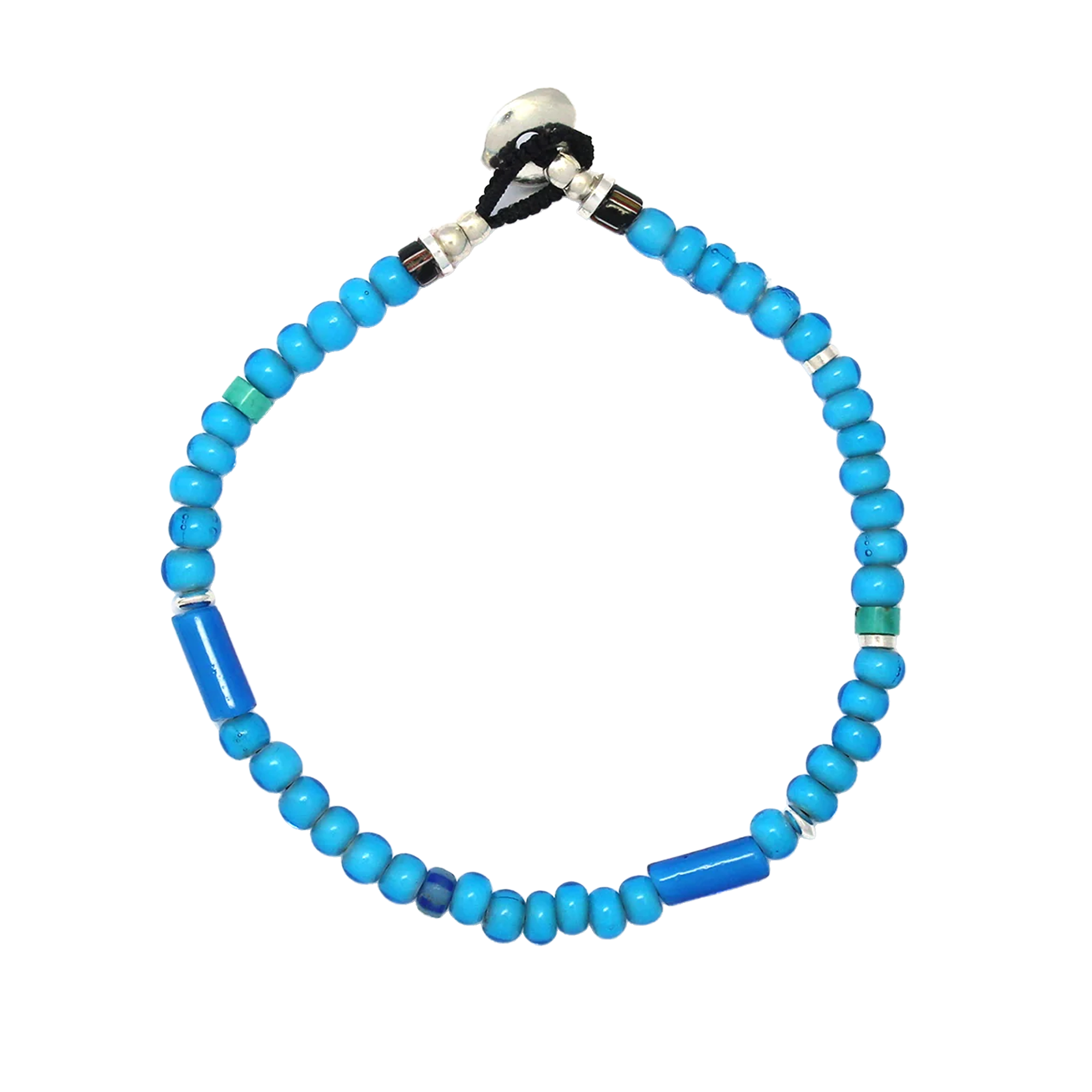 Mikia Trade Beads Bracelet Blue/White Hearts