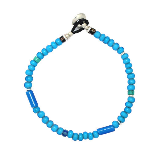 Mikia Trade Beads Bracelet Blue/White Hearts