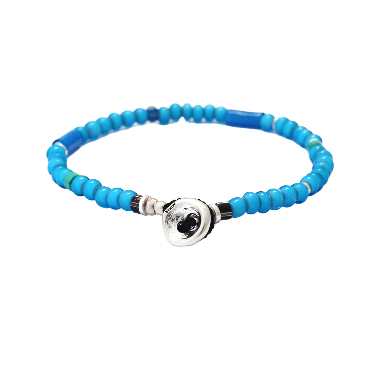 Mikia Trade Beads Bracelet Blue/White Hearts