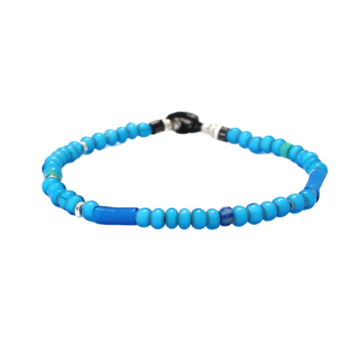Mikia Trade Beads Bracelet Blue/White Hearts