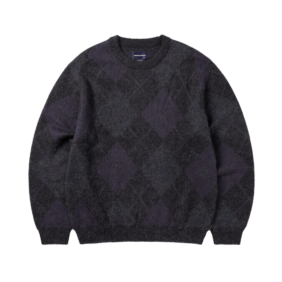 thisisneverthat Mohair Argyle Knit Sweater Dark Purple