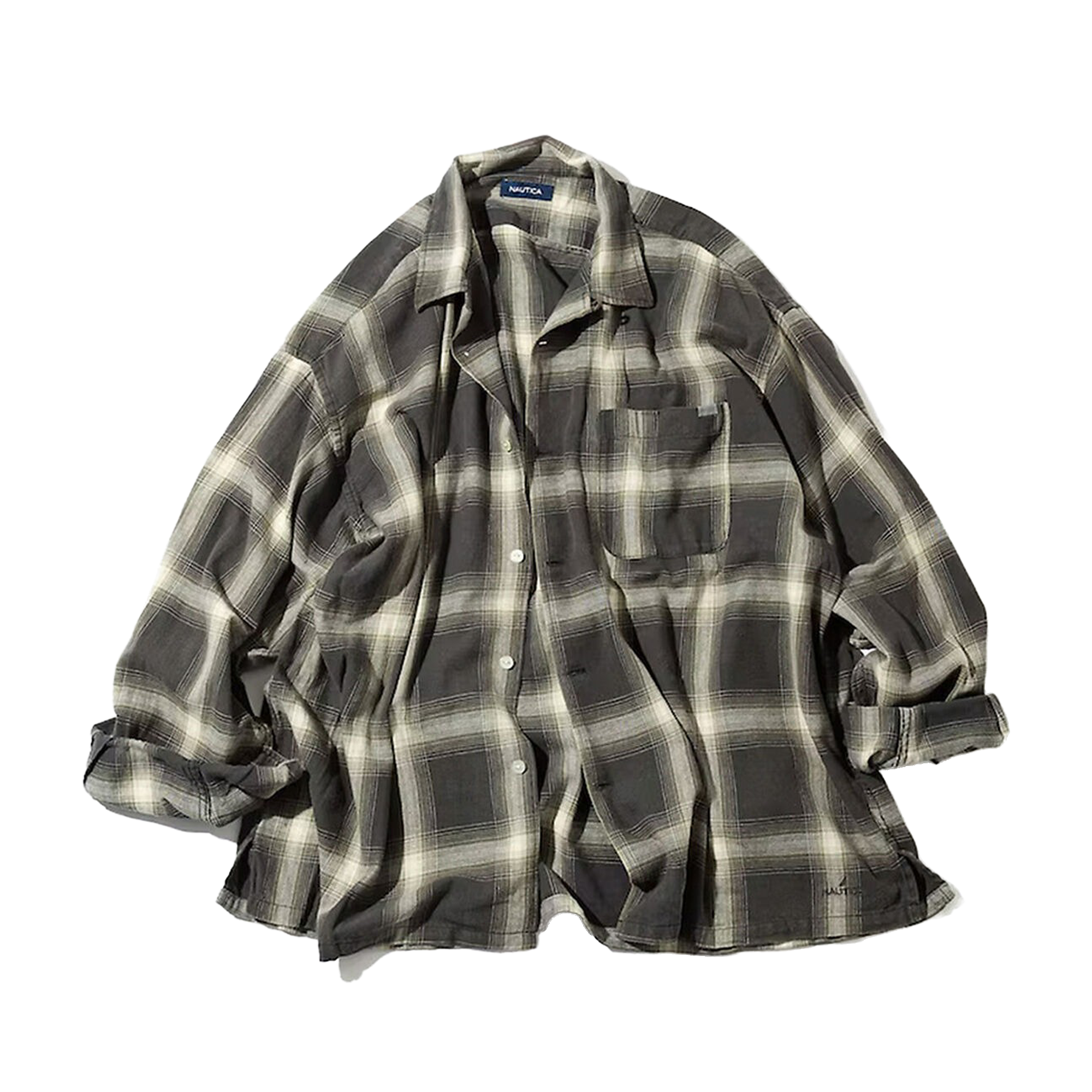Nautica Japan Ombre Bleached Long Sleeve Shirt Olive