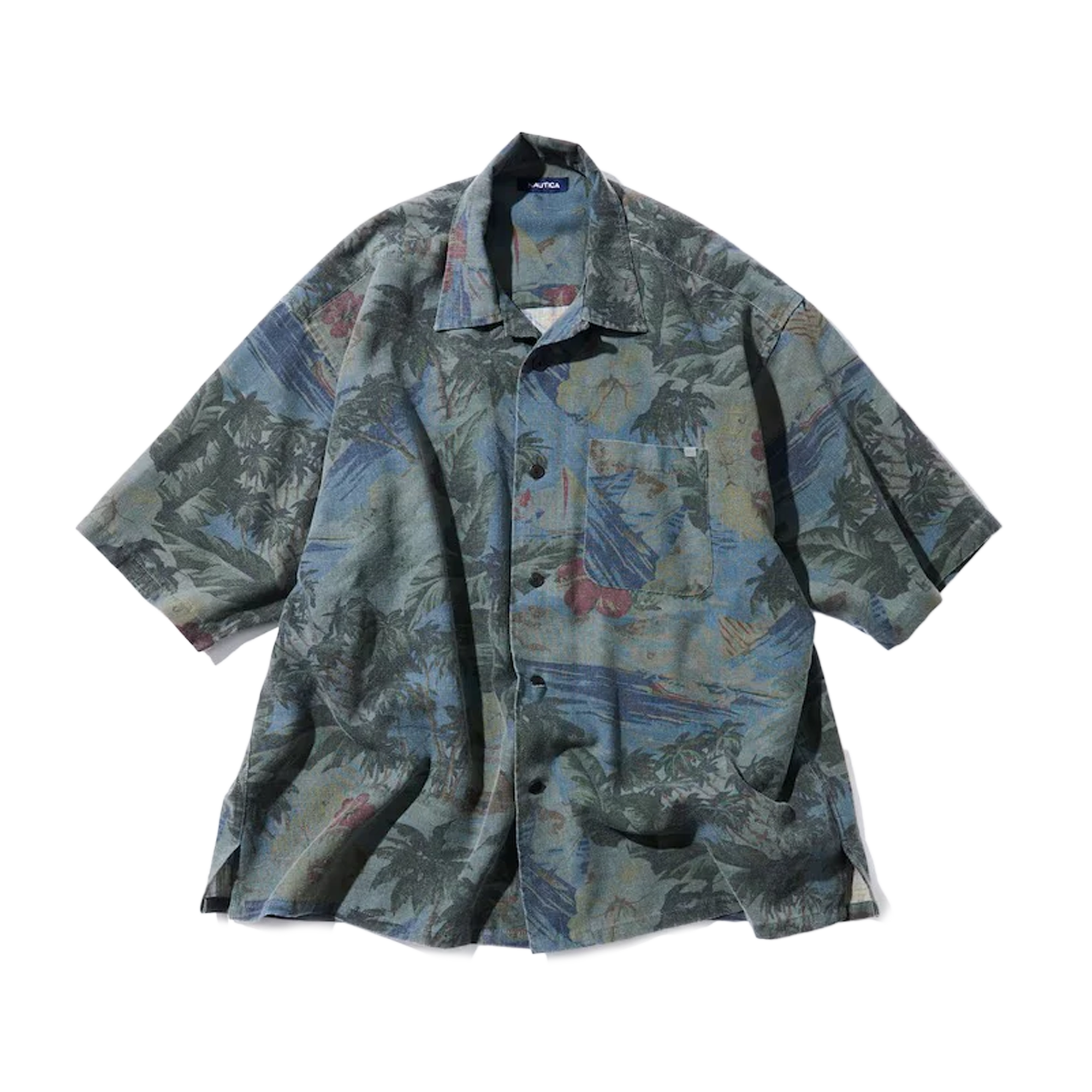 Nautica Japan Aloha Short Sleeve Shirts Palm Tree Pattern Navy