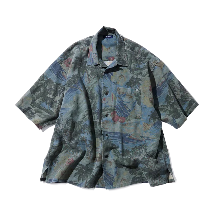 Nautica Japan Aloha Short Sleeve Shirts Palm Tree Pattern Navy