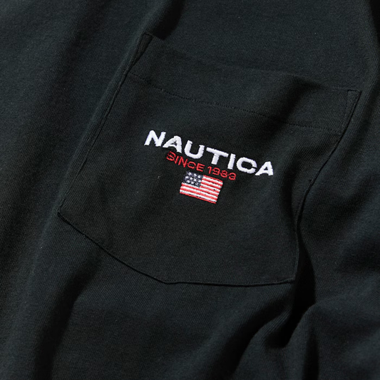 Nautica Japan USA Flag Logo Pocket T-Shirt Black