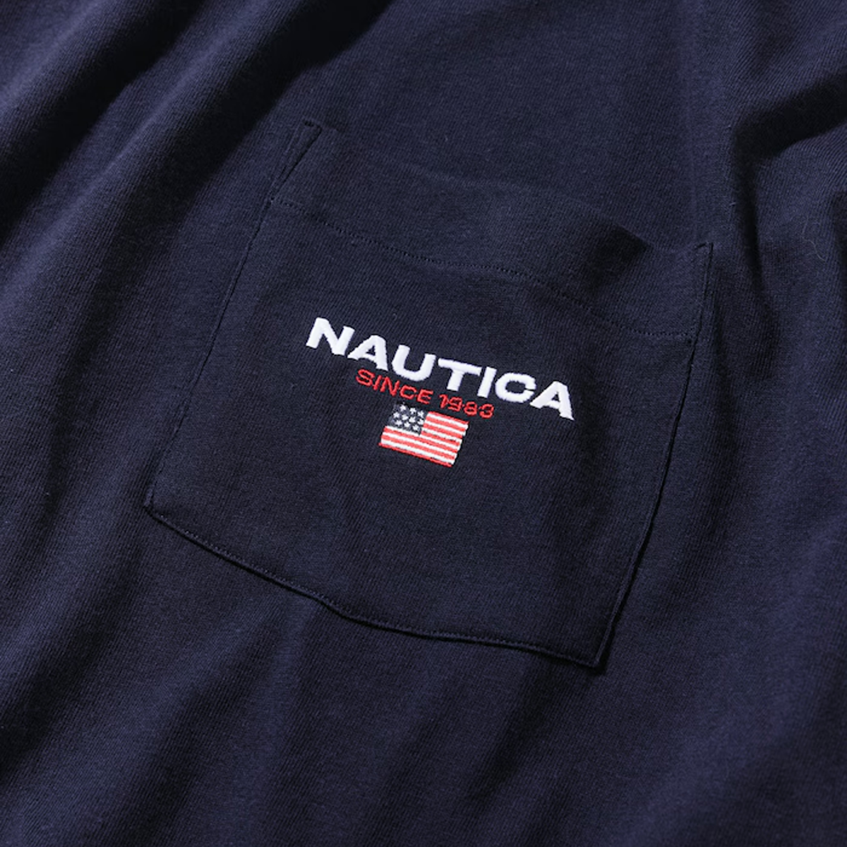 Nautica Japan USA Flag Logo Pocket T-Shirt Navy