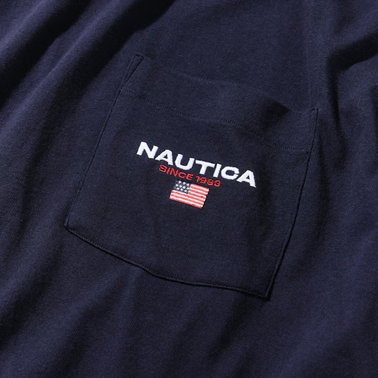 Nautica Japan USA Flag Logo Pocket T-Shirt Navy