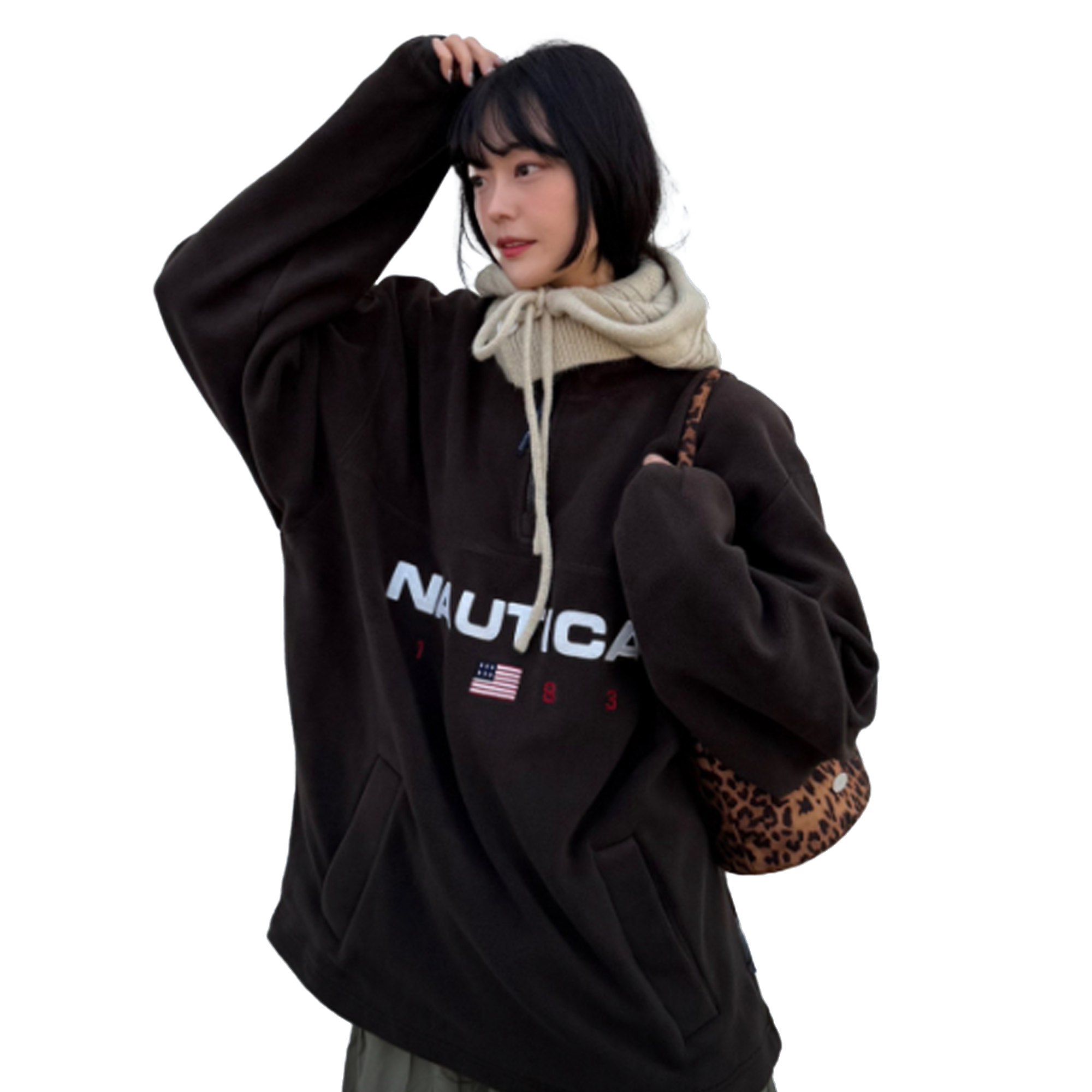 Nautica Korea 83Flag Polar Half Zip Brown